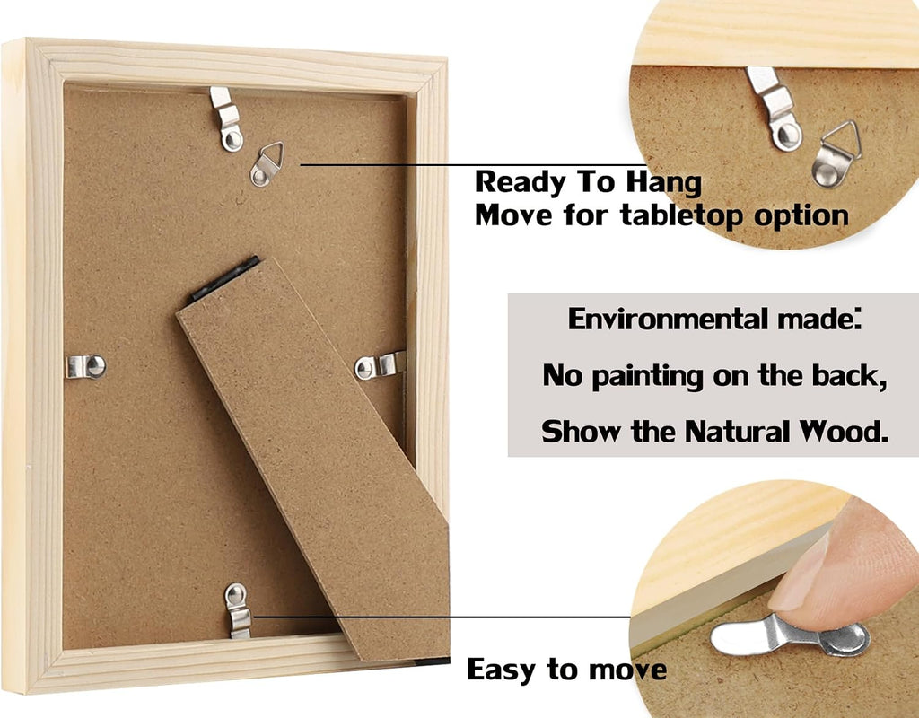8x10 Picture Frames Solid Wood 6x8 Photo Frame with Mat Grain 6 Pack | Wall and Tabletop Display, Shatterproof