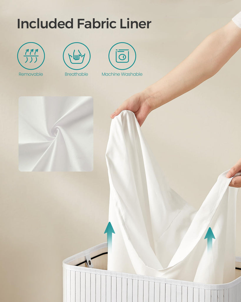 Bamboo Laundry Hamper with Lid, 39.6-Gallons, with Handles