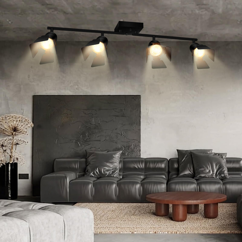 4 Light Track Lighting Fixtures Ceiling, Black Track Lighting with Rotatable Heads, Vintage Industrial Ceiling