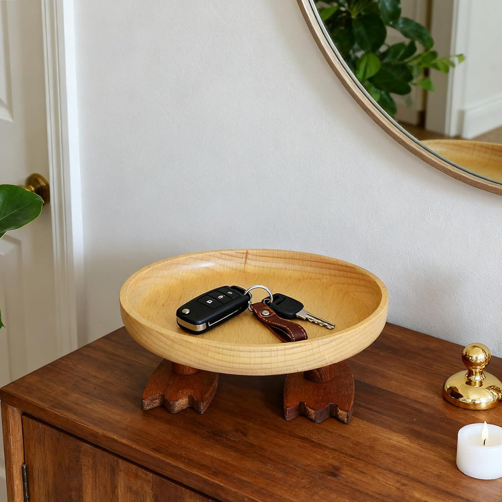 Wood Key Bowl for Entryway Table, Key Tray, Jewelry Tray, Valet Tray with 2 Cute Duck Feet, for Rings, Coins