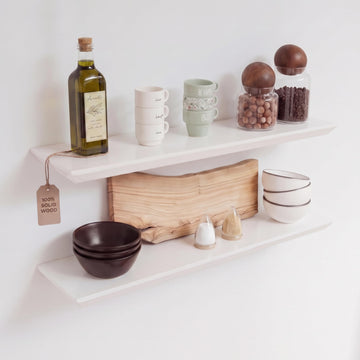 Pine Wood Floating Shelves - Wall Mounted Set of 2 (White) - 30x6.7x1.2 inch