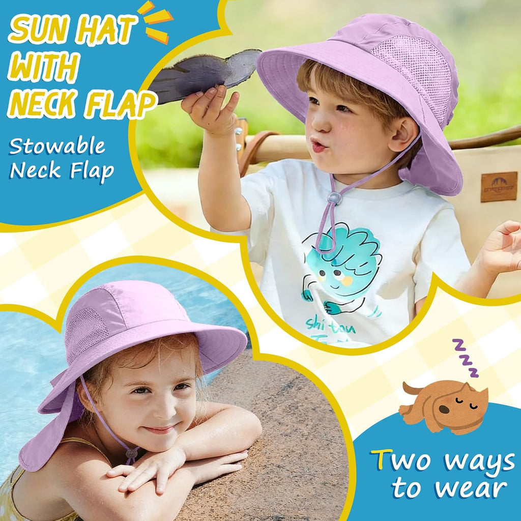 Outdoor Kids Sun Hats with Neck Flap Boys Girls Wide Brim UPF 50+ UV Protection Children Bucket Hat Safari Hat