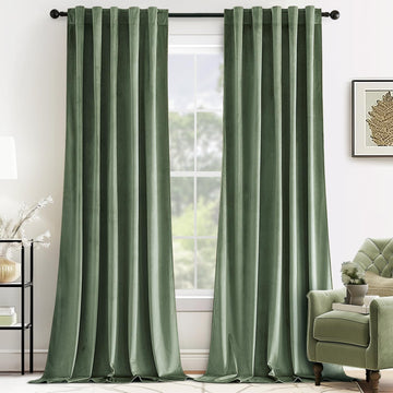 Sage Green Velvet Curtains 96 inches Long - Luxury Blackout Curtains for Bedroom Living Room Thermal Insulated Super