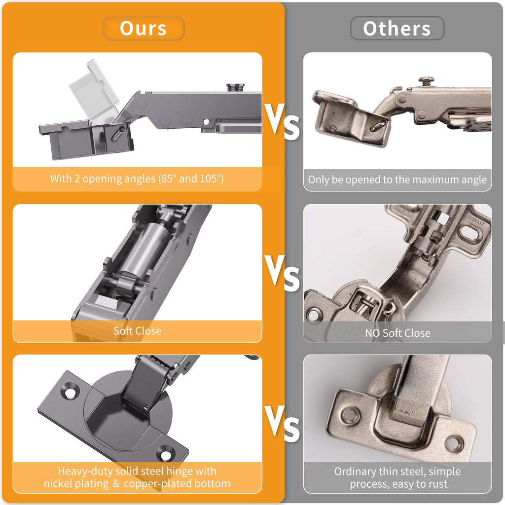 2 Pack Frameless Full Overlay Soft Close Concealed Hinges, Black Titanium Plated, Self Closing, 105° Open Angle 3D