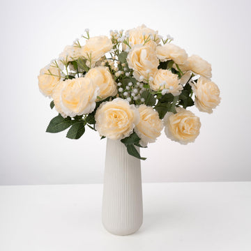 7Pcs Fake Peonies Artificial Flowers, 25.6" Long stem Faux Ranunculus Flowers + 4 Pcs Baby's Breath, Realistic Silk