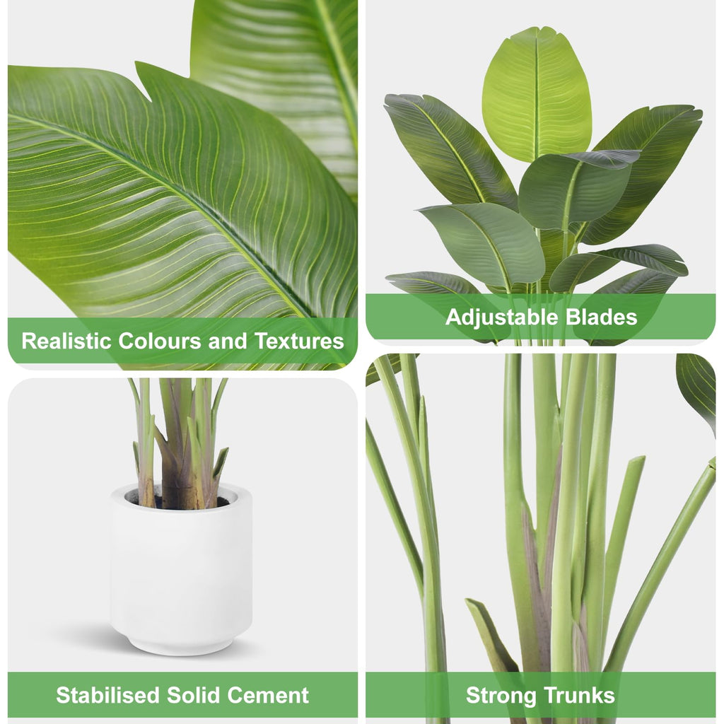 Artificial Bird of Paradise Plant 4Ft Tall Fake Tropical Palm Tree Large Fake Plants with 9 Silk Banana Leaves Faux