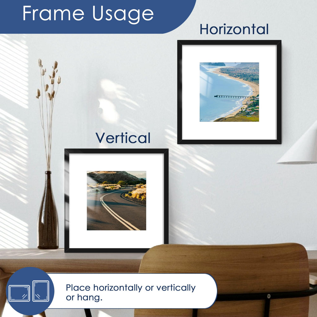 12x12 Picture Frame Set of 6, Wall Mount Display, Black