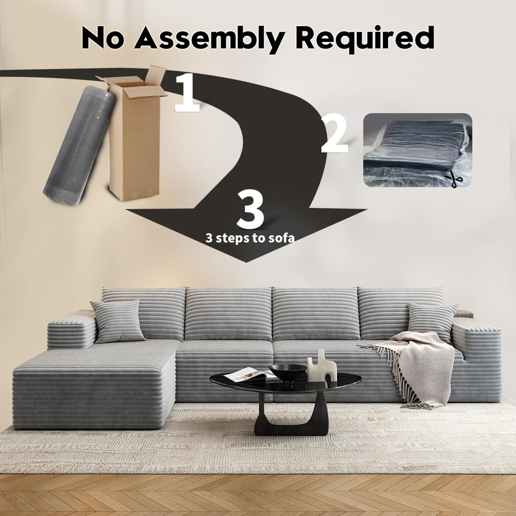135.4" Cloud Modular Sectional Sofa Couch with L-Shape Chaise, Modern Minimalist Upholstered Couches Bedroom, Deep Seat
