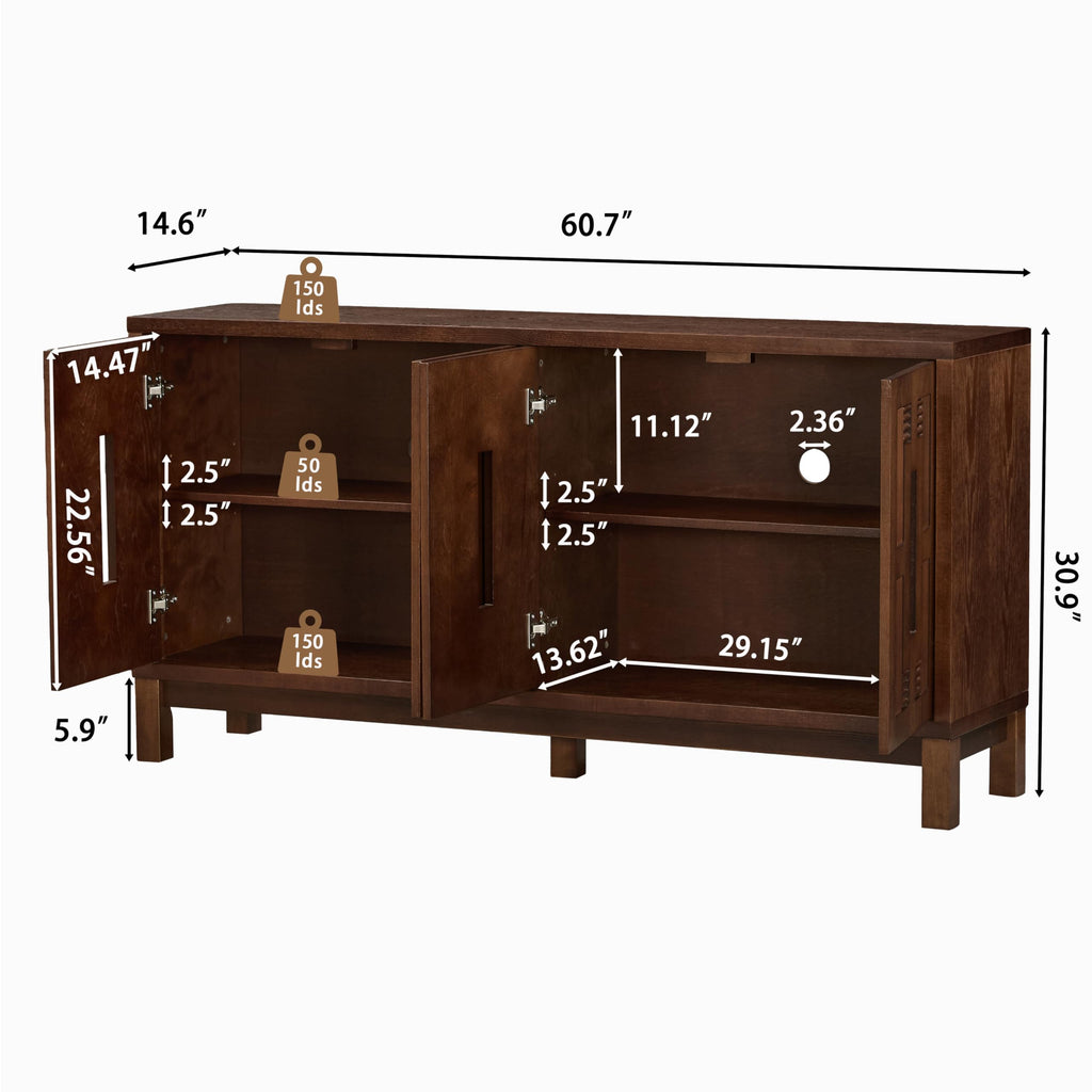 60.7" Sideboard Buffet Cabinet, Mid-Century Modern Credenza Storage