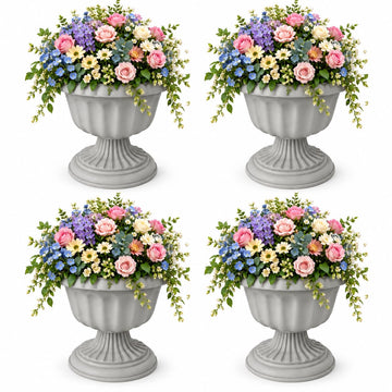 10 Inch Outdoor Urn Planters, 4 Pack Plastic Pedestal Pots