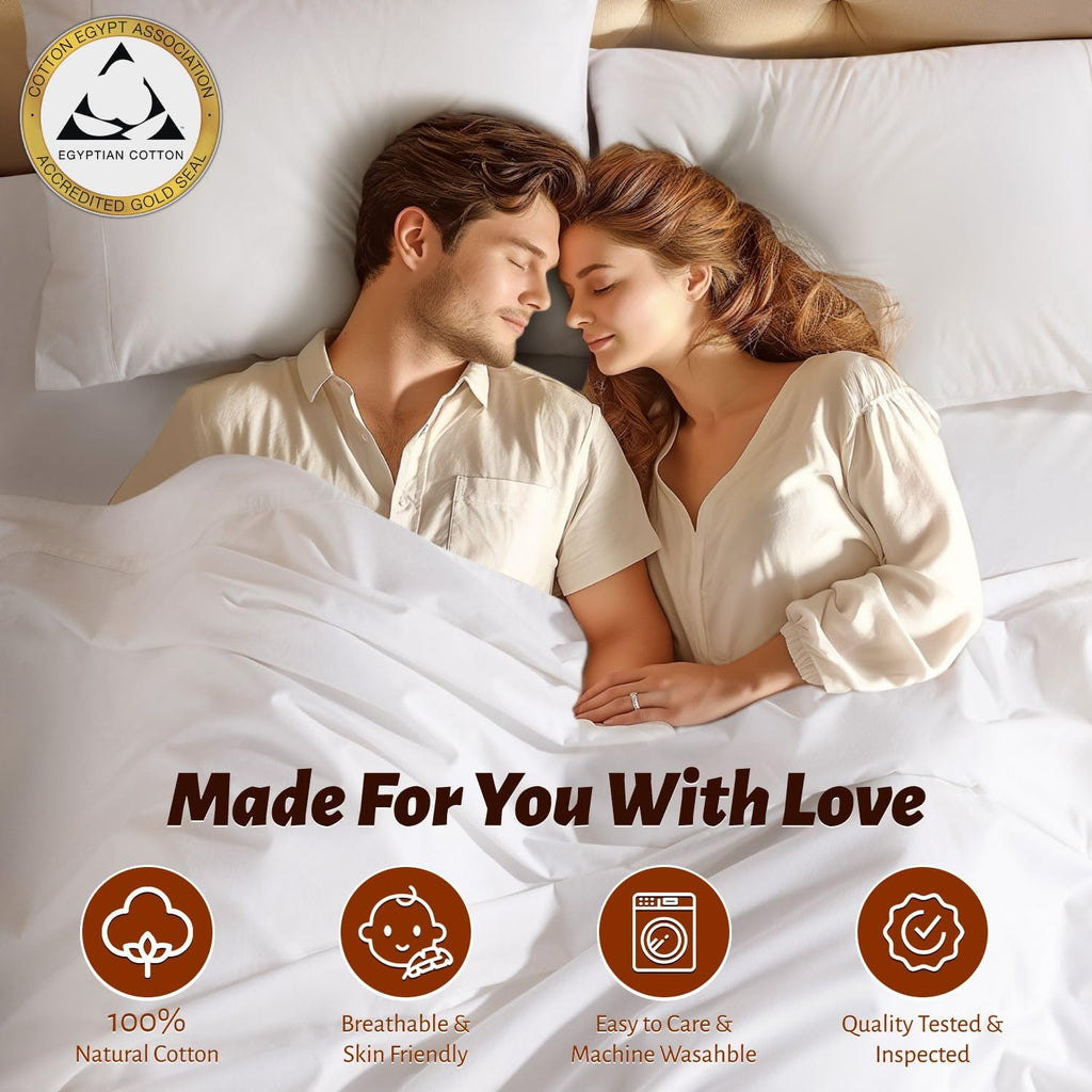 100% Egyptian Long-Staple Cotton Sheets Set, Percale Weave