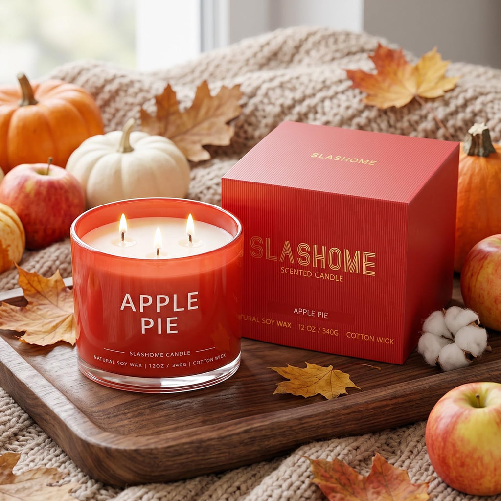 Apple Pie Scented Candle, 12 Oz 3-Wick Soy Wax Fall Home Decor