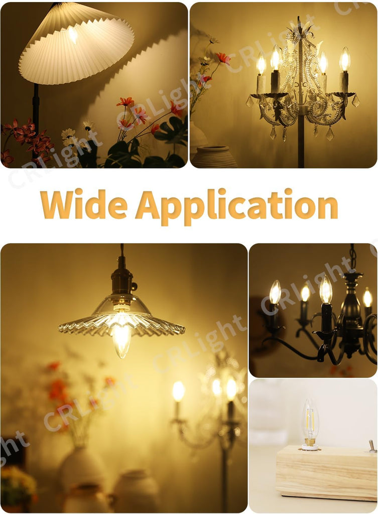 2W E12 Dimmable LED Candelabra Bulb B10 2700K Warm White, 6 Pack
