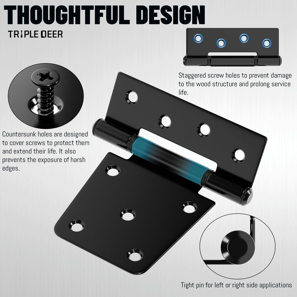 3.5 Inch Heavy Duty Gate Hinges, 2 Pack Extra Thick Black Iron Door Hinges