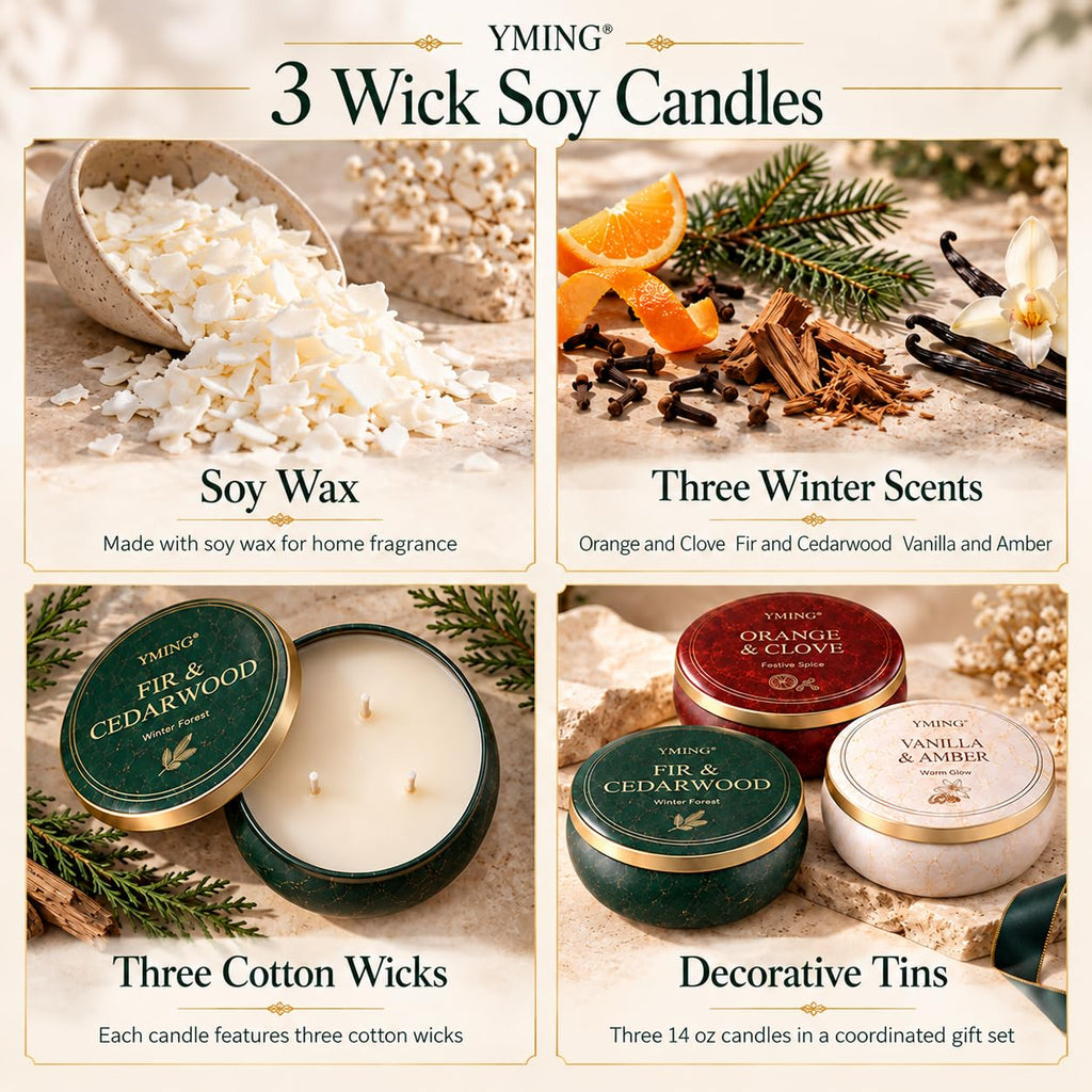 Scented Candle Gift Set for Women 3 Pack 14 oz Each 3 Wick Soy Candle