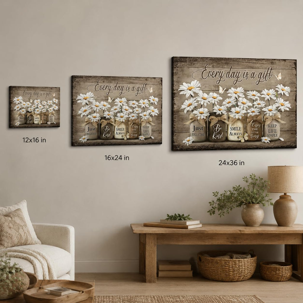 Farmhouse Rustic White Daisy And Butterfly Canvas Wall Art 24inx36in