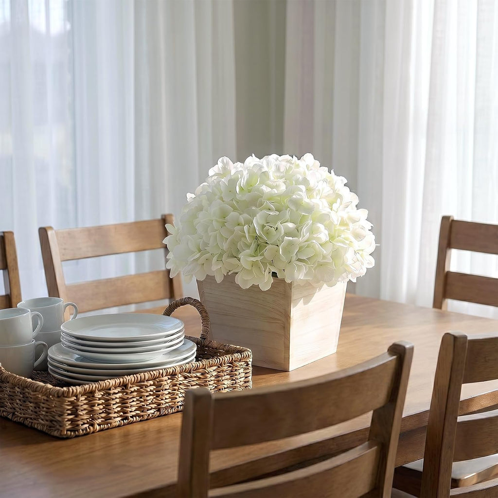 Artificial Hydrangea Flowers in Planter for Table Centerpiece Decor(White)