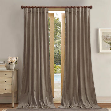 Taupe Velvet Curtains Luxury, W52 x L105, 2 Panels