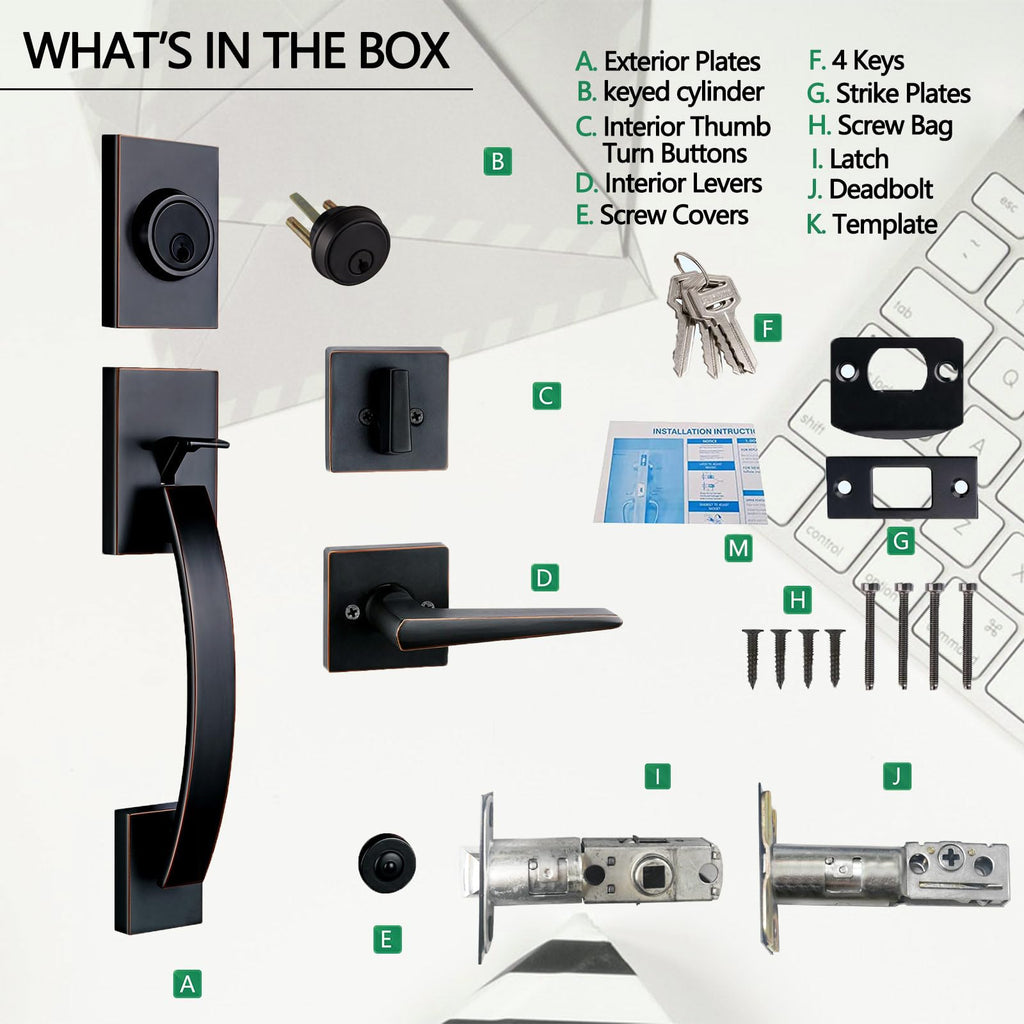 Exterior Door Handle, Front Door Handle with Deadbolt,Entry Door Lock Set with Reversible Lever, Oil Rubbed Bronze