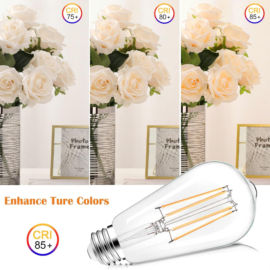 LED Light Bulbs Dimmable Vintage Edison Bulb, E26 LED Bulb 60W Equivalent 720 Lumens, Warm White 2700K, ST58 Antique