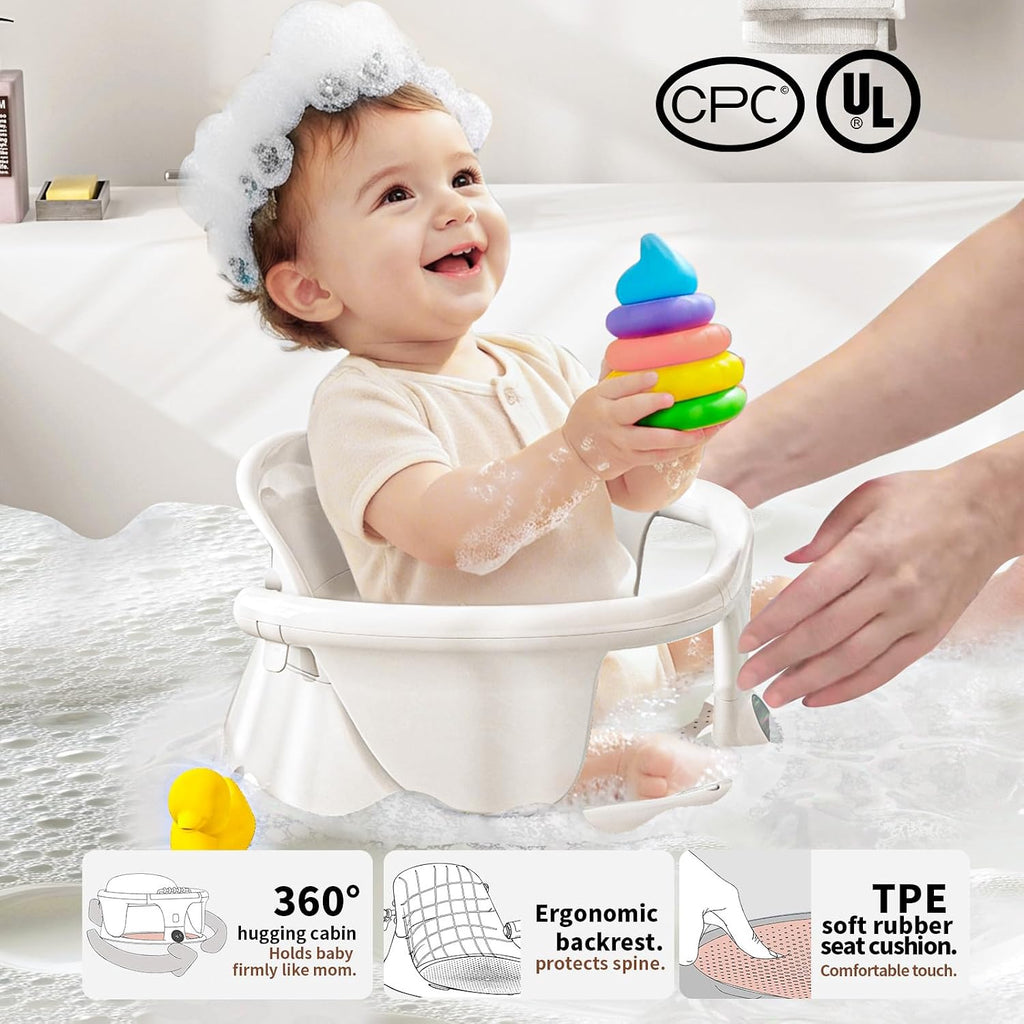 Bath Seat 6+ Months with Temp Display Non-Slip Suction Base Tub Seat