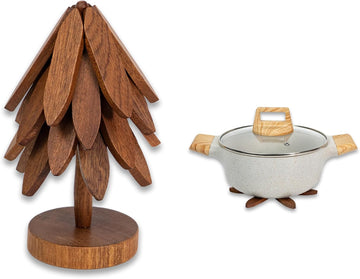 Wooden Tree-Shaped Trivets Set for Coffee Table, Kitchen - Set of 4