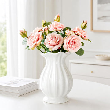 White Ceramic Vase, 7.8 Inch Farmhouse Flower Vase