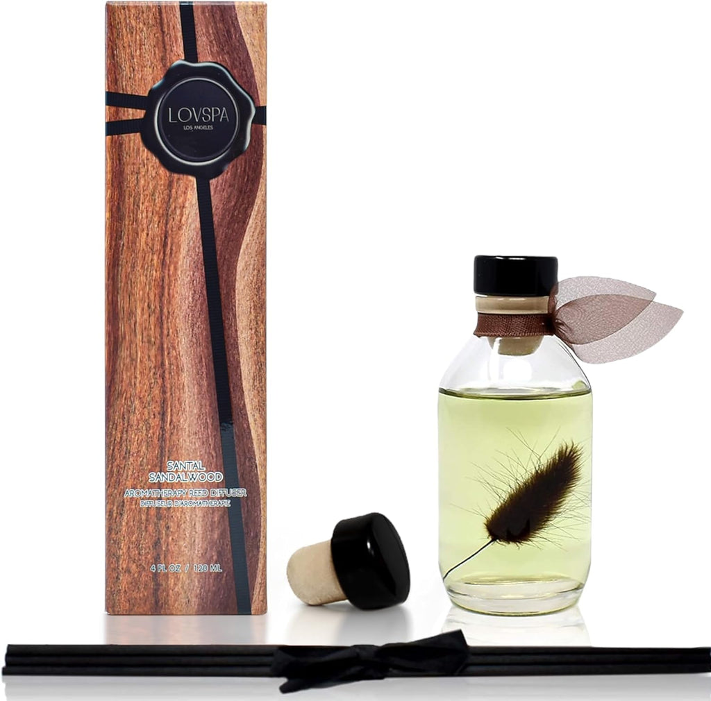Reed Diffuser Set, Santal (Sandalwood) Scented Oil Diffuser with Sticks, Home Fragrance Accessories Shelf Decor