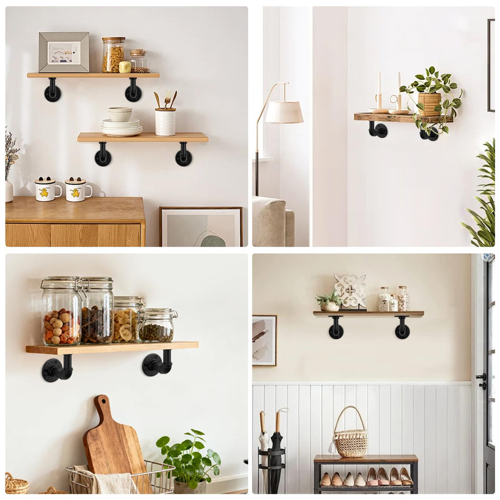 Industrial Pipe Iron Shelf Brackets-Wall Mounted DIY Rustic Pipe Metal Brace Brackets, Vintage Farmhouse Décor