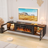 70 Inch Floating Fireplace TV Stand with 36 Inch Electric Fireplace, Wall Mounted Entertainment Center with Storage for TVs up to 80 Inches, Black