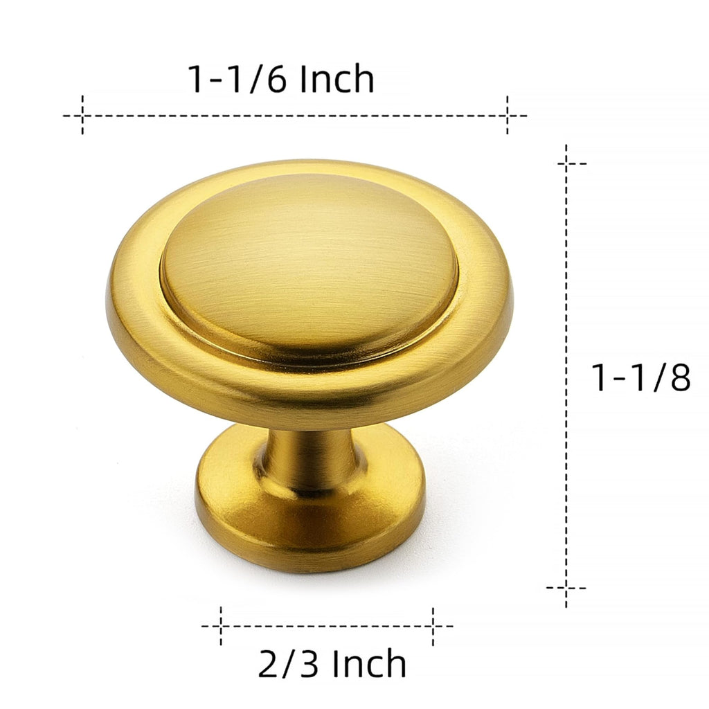 Brushed Brass Round Cabinet Knobs,Zinc Pulls,1-1/4 Inch,60 Pack