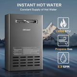 Outdoor Tankless Water Heater, 130, 000 BTU/5.3 GPM Propane Instant Hot Water Heater with CSA Certified＆Smart