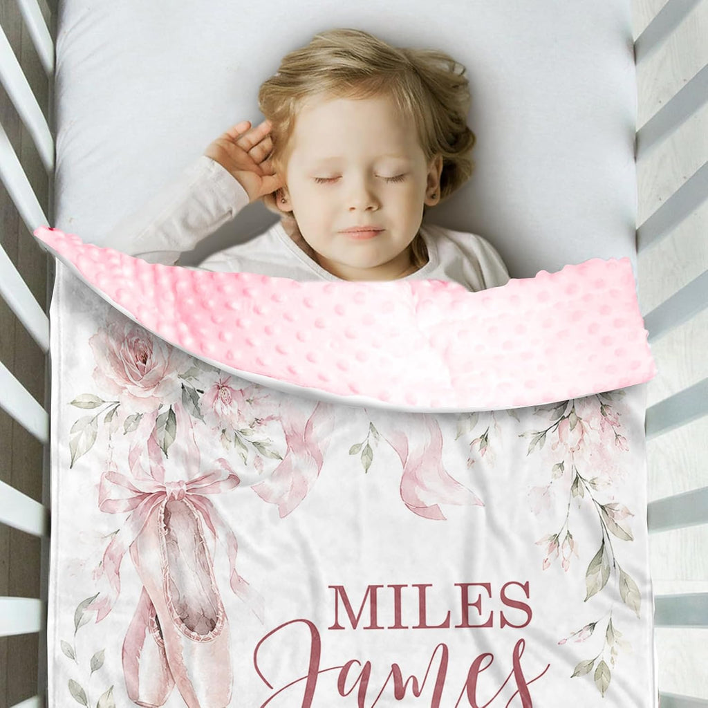 Blankets with Name - Custom Pink Bow Pattern Baby Girl Blanket - Soft Minky Dot Blanket for Crib, Nursery, Stroller