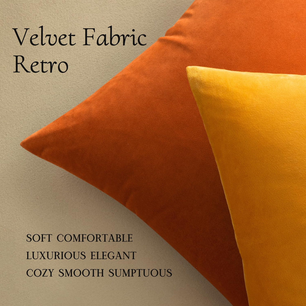Velvet Fall Throw Pillow Covers 16x16 Inch Pack of 2 Orange