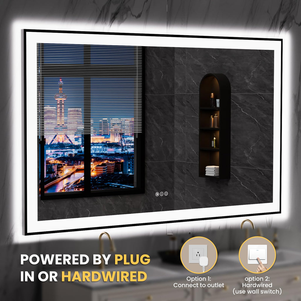 60"X36" LED Bathroom Mirror Black Framed