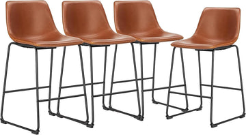 26 Inch Counter Height Bar Stools Set of 4, Modern Faux Leather High Barstools with Back and Metal Leg, Upholstered