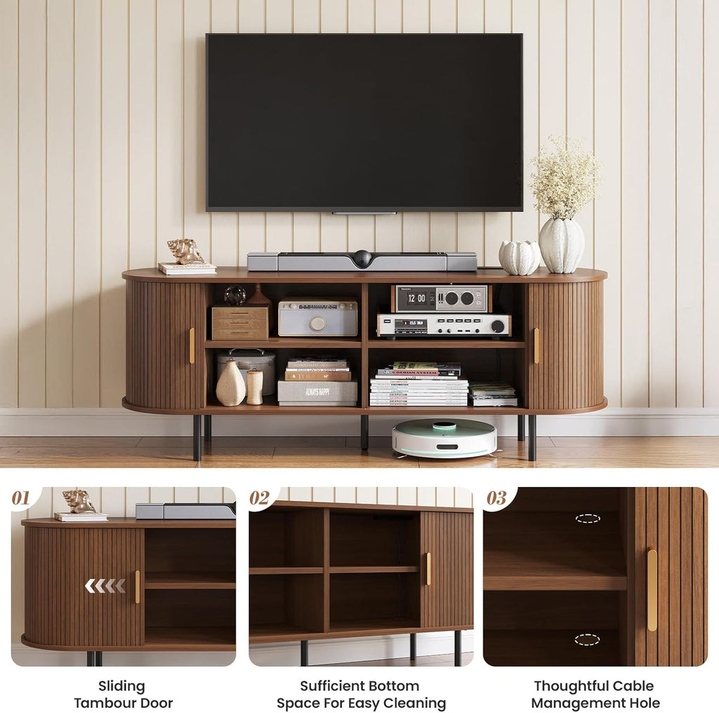 55" Mid-Century Modern TV Stand with Power Outlet, Entertainment Center for TVs up to 60", TV Stand Cabinet with