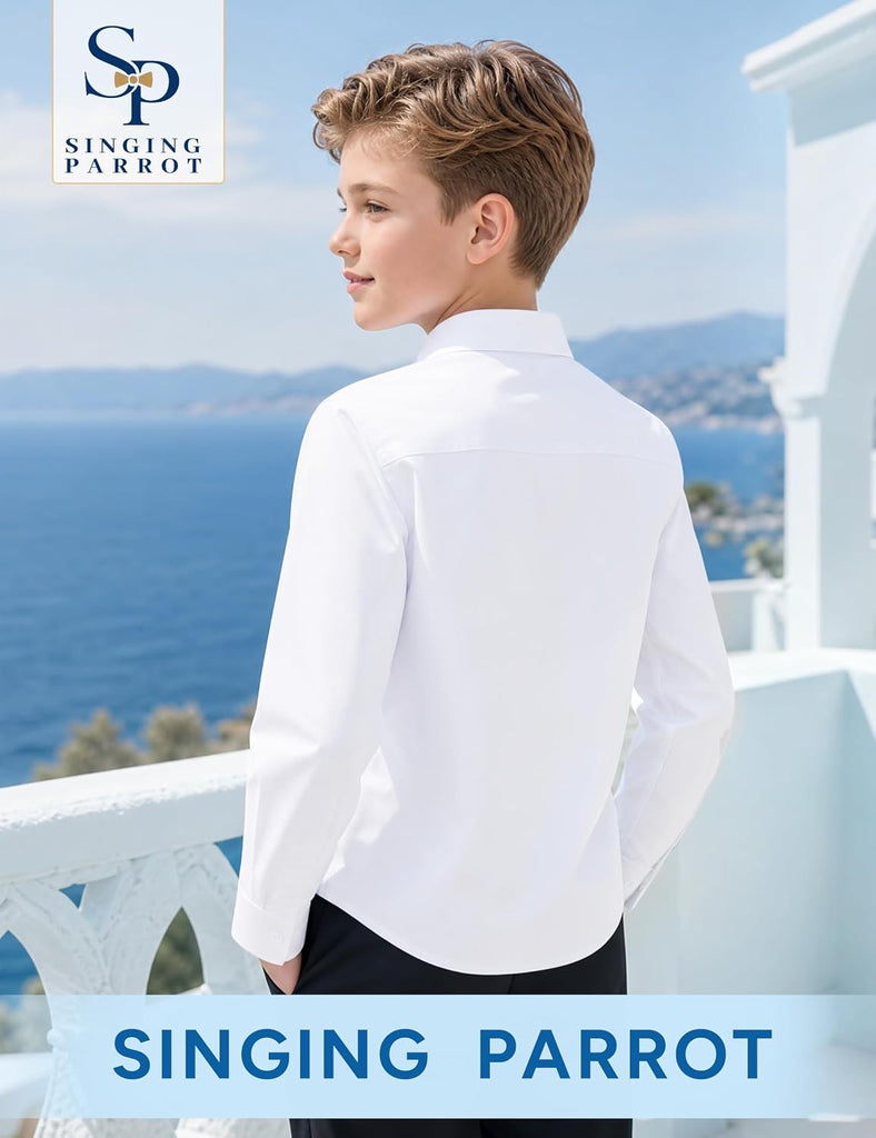 Boys' Long Sleeve Button-Down Dress Shirt with Pre-Tied Tie