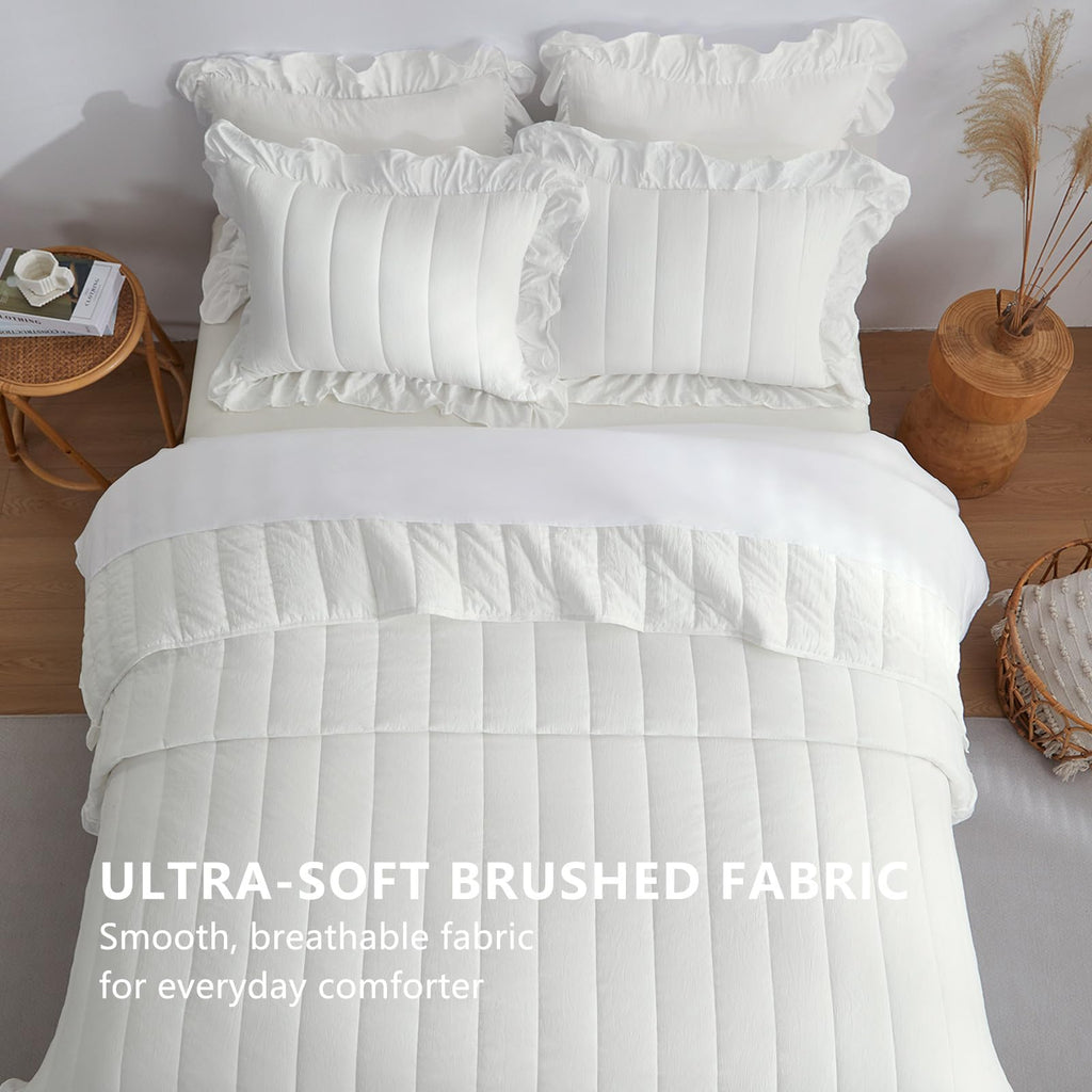 White Ruffle Quilt 2 Piece Soft Lightweight Bedspread