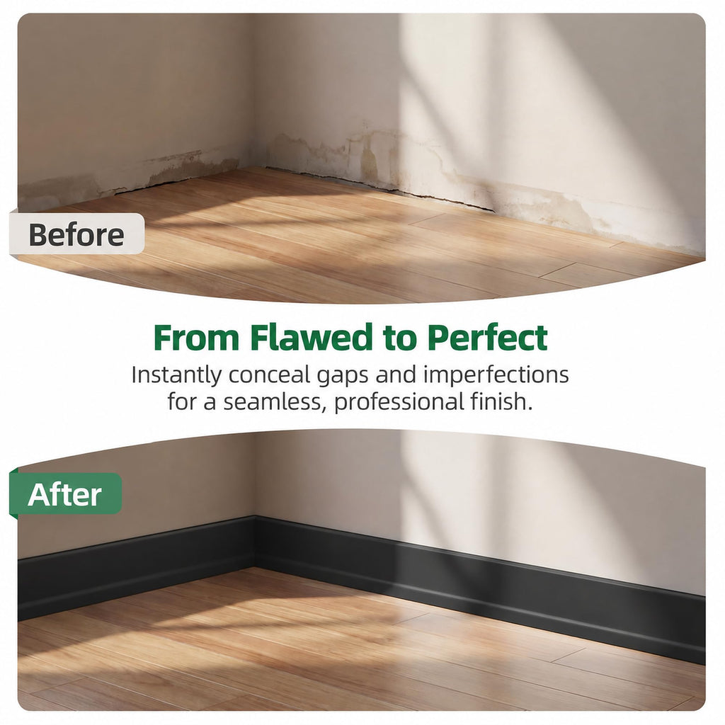 16.4ft Flexible Vinyl Baseboard Trim with Toe Black Stick Wall Base