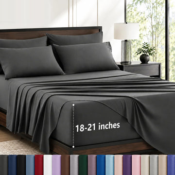 California King Sheets 6 Piece - 21 Inch Deep Pocket Bed Sheets