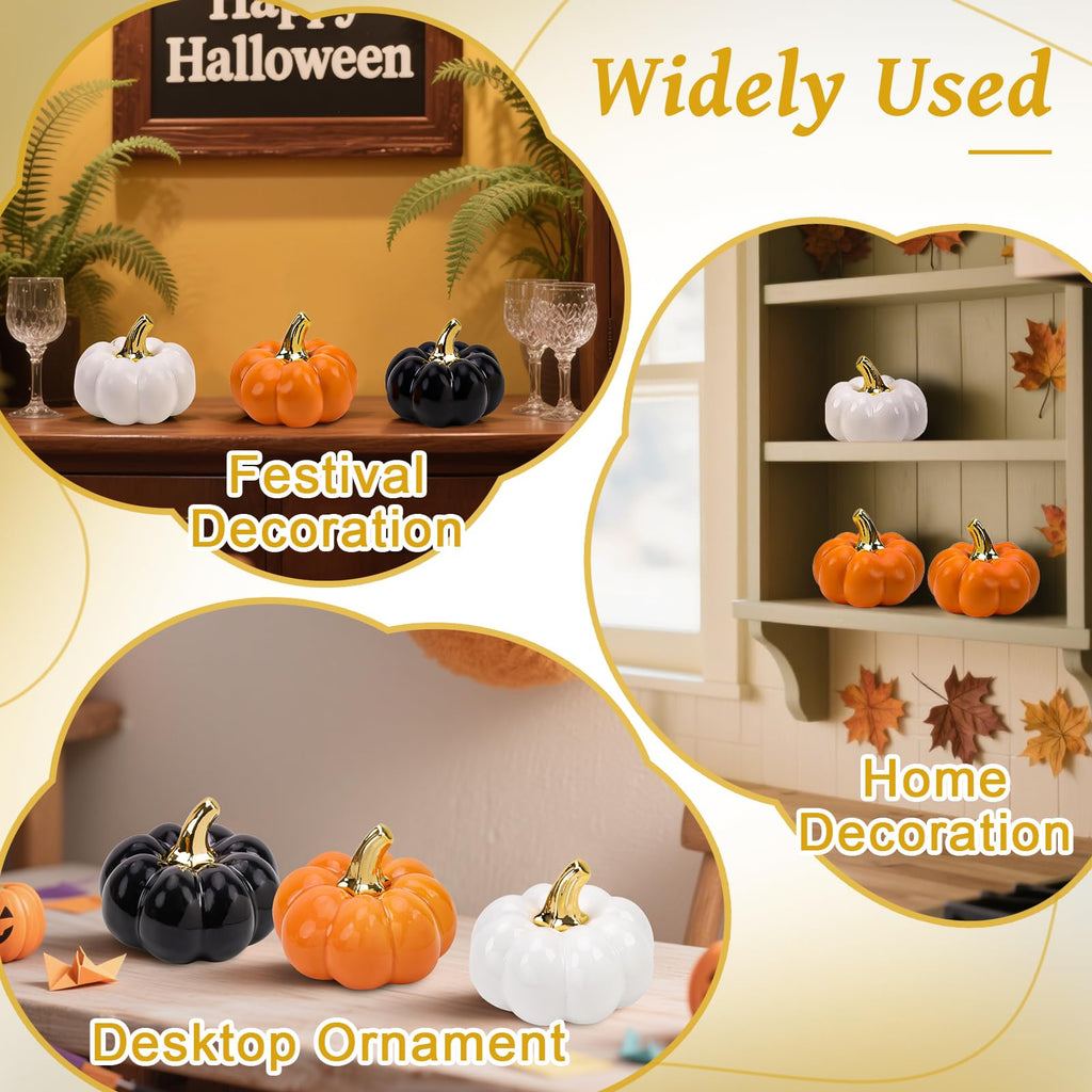 4 Inch Ceramic Pumpkins for Fall Home Decorations - White