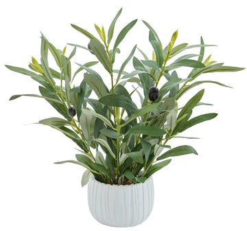 13" Small Fake Olive Plant White Cement Pot for Desk Decor