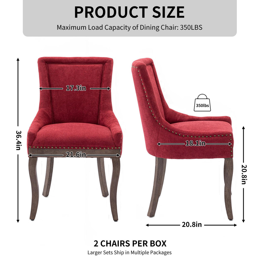 Modern Dining Chairs Set of 8, Fabric Upholstered High Back Chairs with Nailhead Trim and Curved Solid Wood Legs