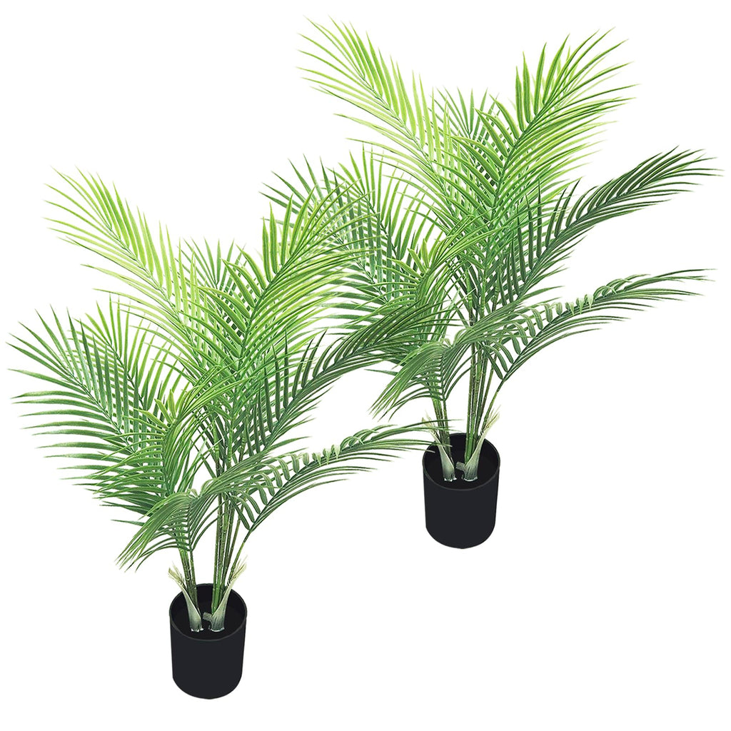 32-Inch Artificial Palm Tree, Faux Palm Tree with 11 Trunks and Pot, Palm Trees for Outside Patio, Indoor & Outdoor