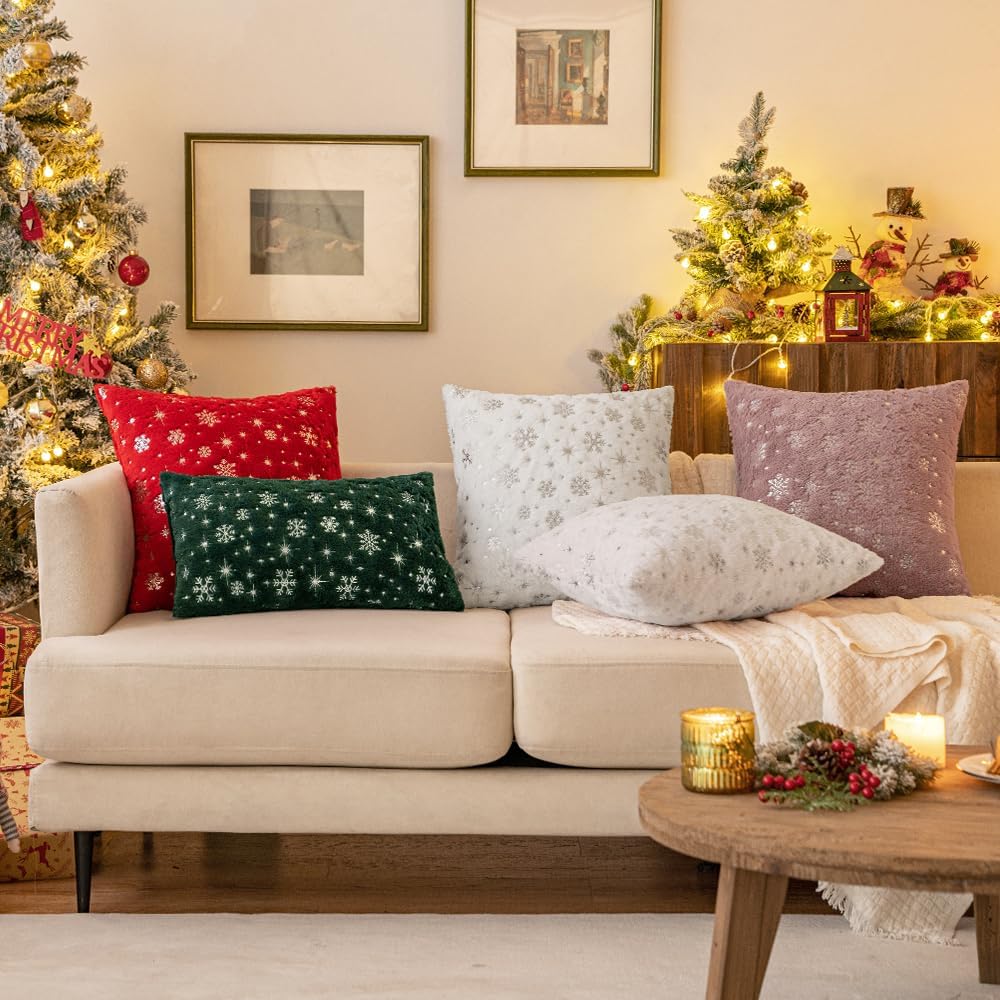 Christmas Decorations Pillow Covers 24x24 Ivory Silver Snowflake