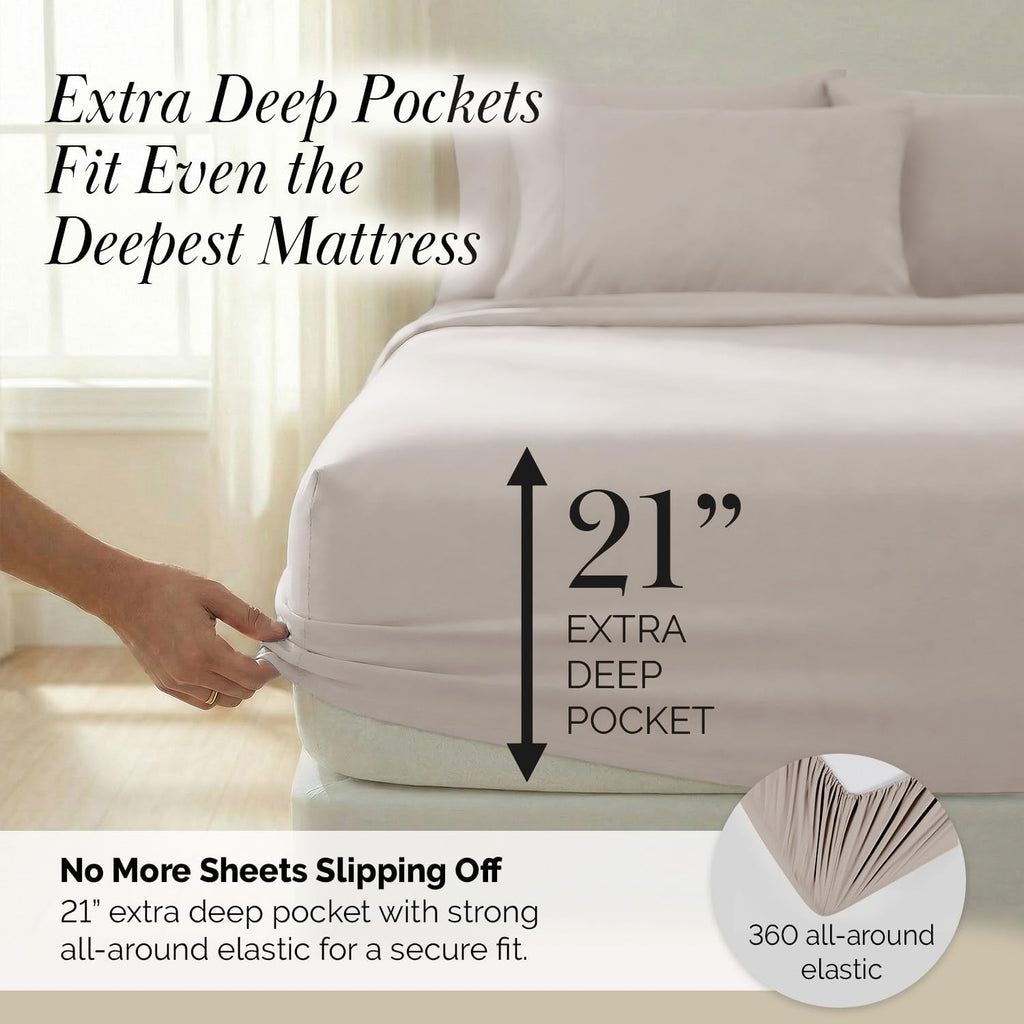 21 Inch Extra Deep Pocket King Sheet Set, 6 Piece King Bed Sheets Deep Pocket - 78"x80" Fitted, Wrinkle Resistant