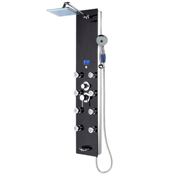 52" Aluminum SPA392B Shower Panel Tower System with Rainfall Shower Head and 8 Adjustable Massage Jets (Black)