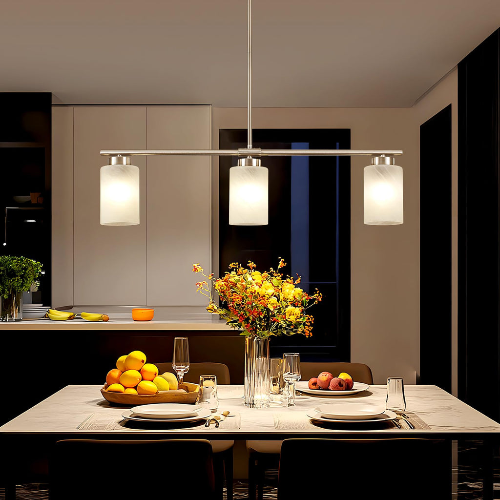 Kitchen Island Lighting Brushed Nickel Dining Room Light Fixture with Milk Glass Shade 31" Modern Linear
