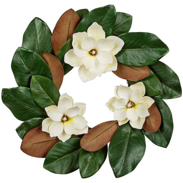 Artificial Magnolia Wreaths for Front Door 20 Inch Faux Magnolia Flowers Fall Wreath Greenery Leaf Wreath for Indoor